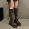 Boots Women's Autumn and Winter Boots 2025 New Popular Black Thick-soled Tall Skinny Boots Women's Boots Stacking Boots