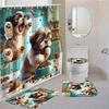 4 Piece Cute Puppy Bathroom Set Washable Fabric Shower Curtain With Rugs And Toilet Lid Cover Cartoon Pet Decor