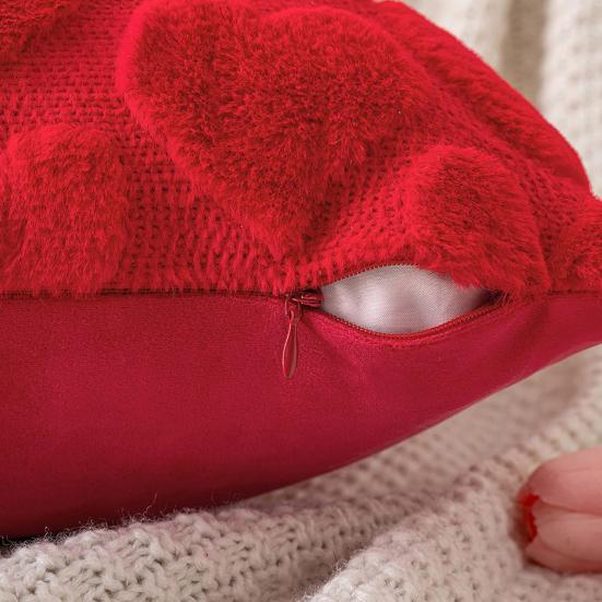 Capa de Almofada Dia dos Namorados Coração de Pelúcia Capa de Almofada Decorativa com Zíper Oculto para Sofá Quarto Sala de Estar