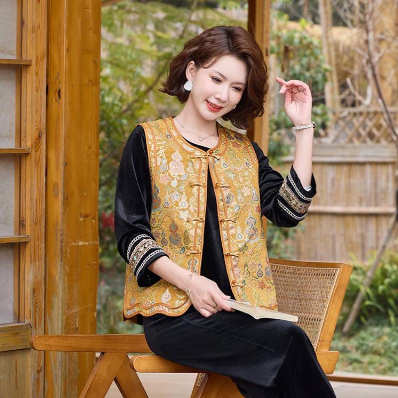 2025 Elegant Jacquard Embroidered Vest Set for Women – Chinese Style Spring & Autumn Collection 5XL [150-160 lbs]