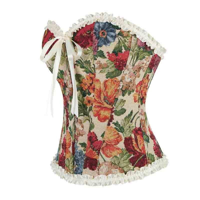 French Fishbone Corset Lace Printed Corset Tube Top for Women Fish Palace Corset Fishbone Shapewear for Outer Wear