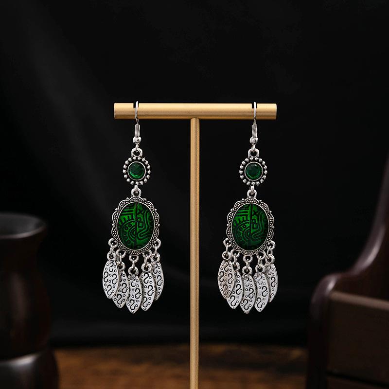 Turquoise Earrings, Vintage Owl Geometric Dream Catcher Feather Fringed Earrings Female