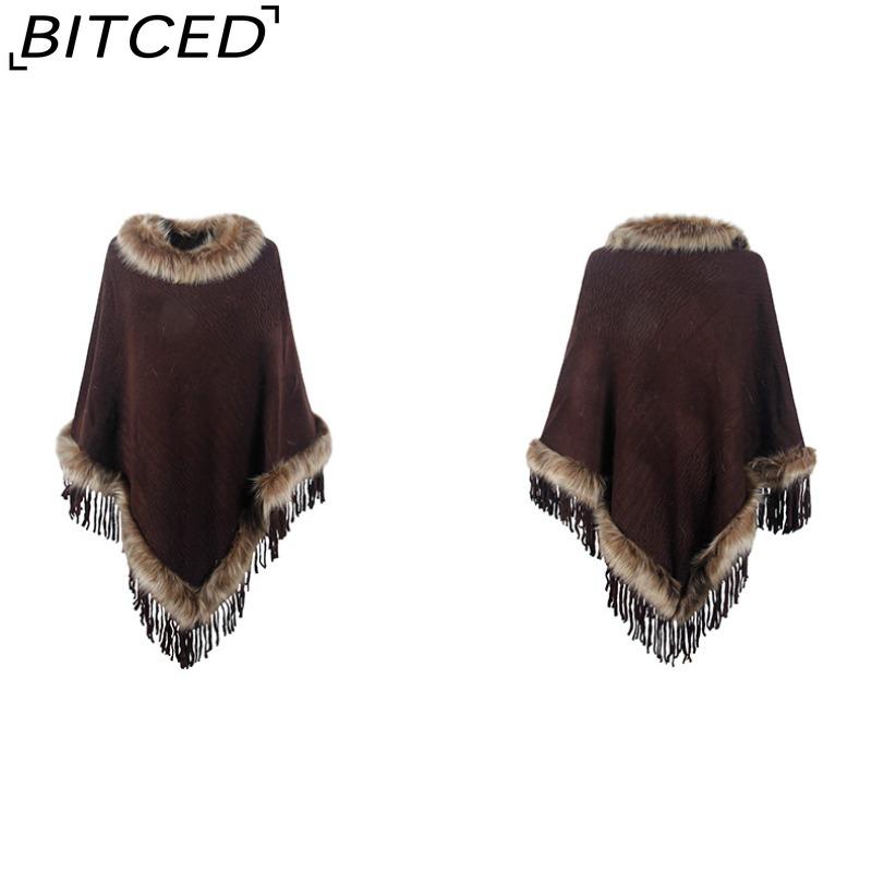 BITCED Knitted Fringe Cape for Women - Autumn/Winter Solid Colour Oversized Pullover Shawl Coat