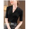 New Mid-sleeve Women's T-shirt 2026, Elegant V-neck Inner Layer, Stretchy Base Shirt, Slim-fit Waist Top