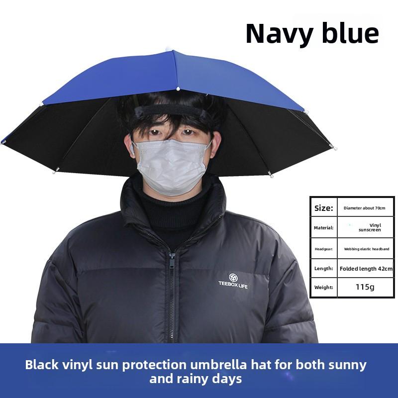 Hands-Free Umbrella Hat, 70cm Sun Rain Head Umbrella with UV Black Underside for Fishing Gardening Walking