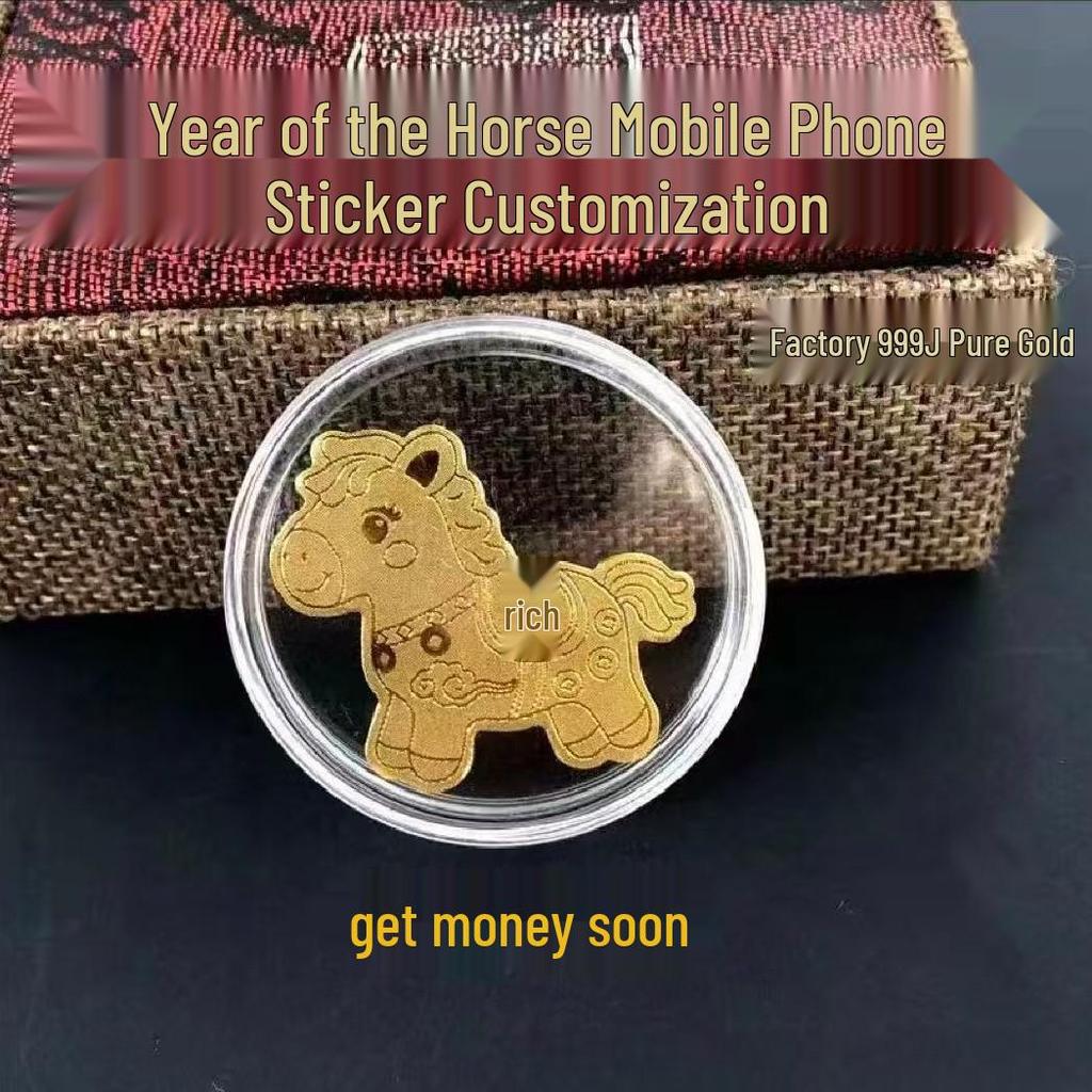 999 Pure Gold Horse Year Phone Sticker, Adhesive Backing, 2mg Gold, Get Rich Instantly