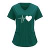 European & American Heartbeat Love Print Nurse Uniform, V-Neck, Double Pocket, Short-Sleeve T-Shirt, Large Size