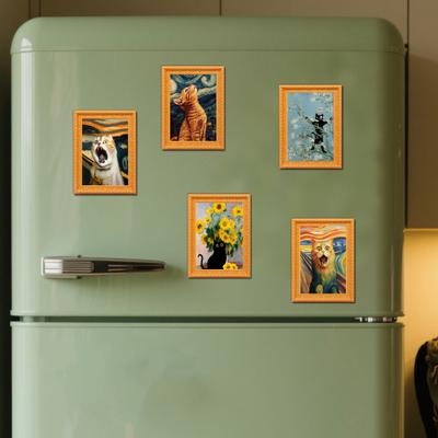 Wooden Frame Cat Refrigerator Magnet Vintage 3D Frame Cat Fridge Magnet Home Kitchen Office Decoration Cat Lover Gift
