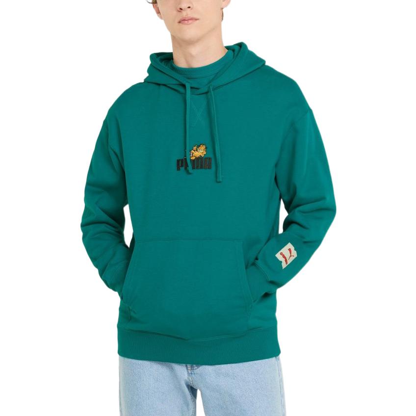 PUMA x GARFIELD Co-Branded Cartoon Garfield Print Hoodie Men's Lake Green