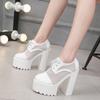 Fashion New Fashion Gladiator Women Shoes Square High Heels Sexy Black White Lace Up Party Ladies Round Toe Breathable Mesh Pumps