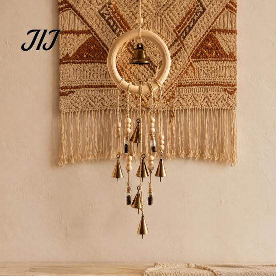 Unique Holiday Gifts for Friends Vintage Metal Wind Chimes with Bells And Wishing Bottle, Rustic Witch Artistic Door Decor Wood Ring, Bohemian