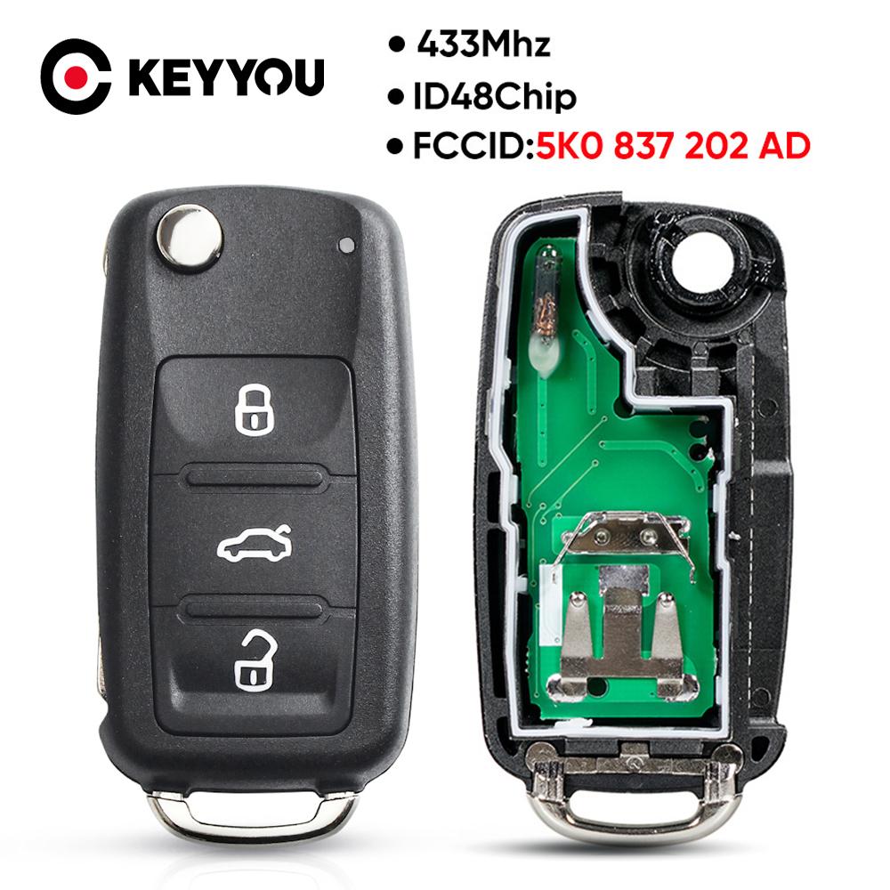 KEYYOU 434MHz ID48 Chip 5K0837202AD Car Remote Key for Volkswagen GOLF PASSAT Tiguan Polo Jetta Beetle Hella