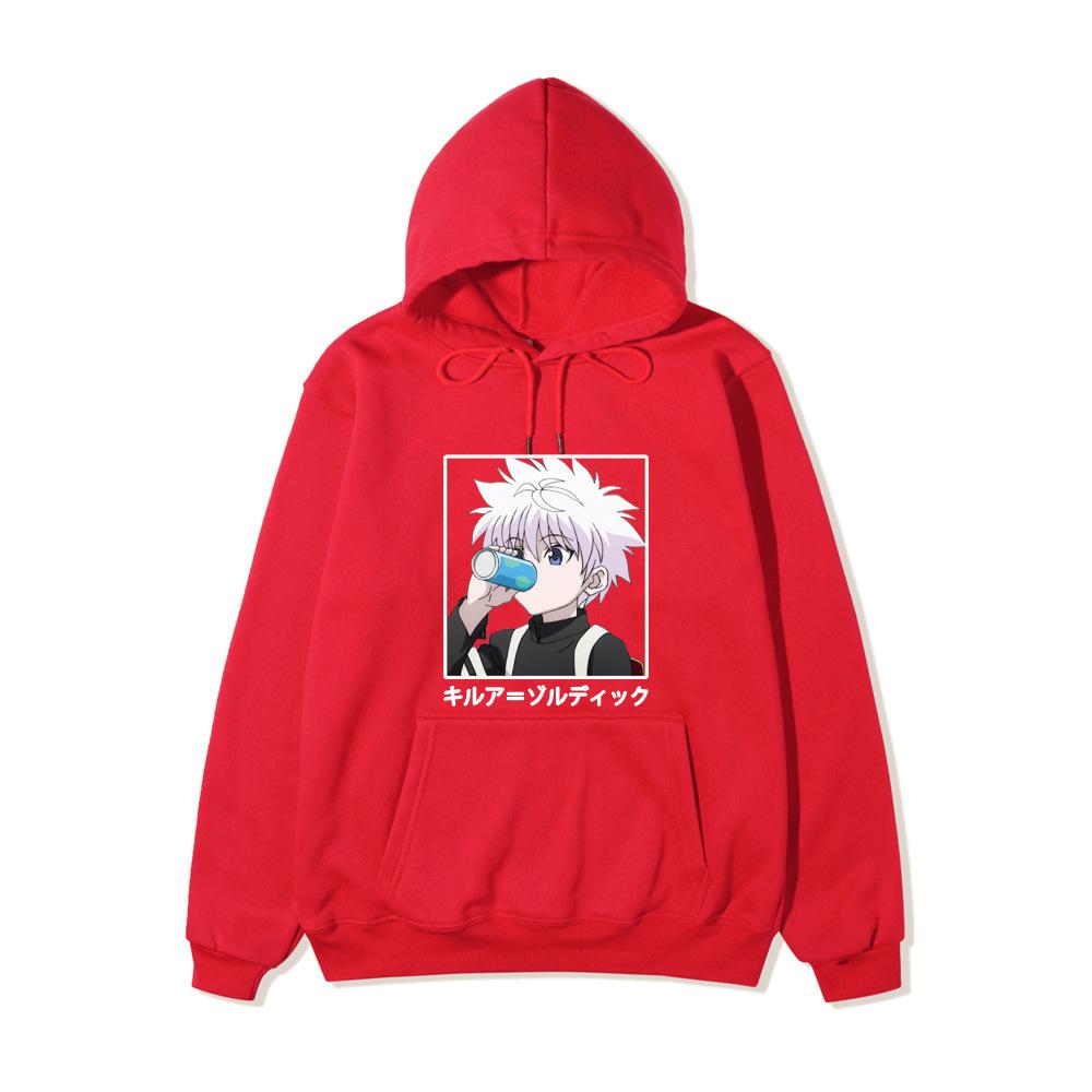 Hunter X Hunter Killua Anime Hoodie Vertical Japanese Letter Print Casual Long Sleeve Pullover Sweatshirt