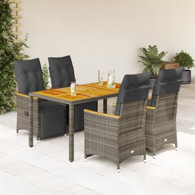 Vidaxl 5-Cz. Garden Furniture Set With Cushions, Grey, Poly Rattan