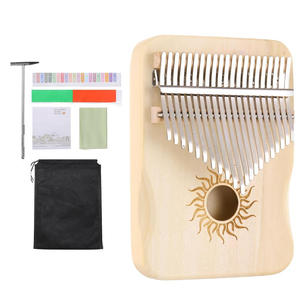 uxcell 21-Key Thumb Piano, Mini Portable Finger Piano, Maple Wood, Sun Pattern, Protective Bag, Tuning Mallet, and Music Learning Instructions,