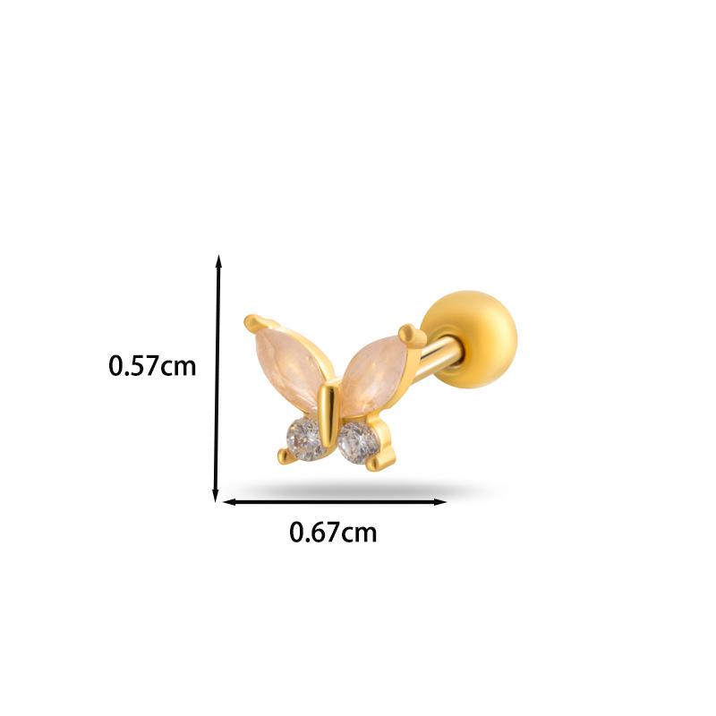 Henson Koppar Zirkon Blomma Hjärta Fjäril Rostfritt Stål Broskpiercing