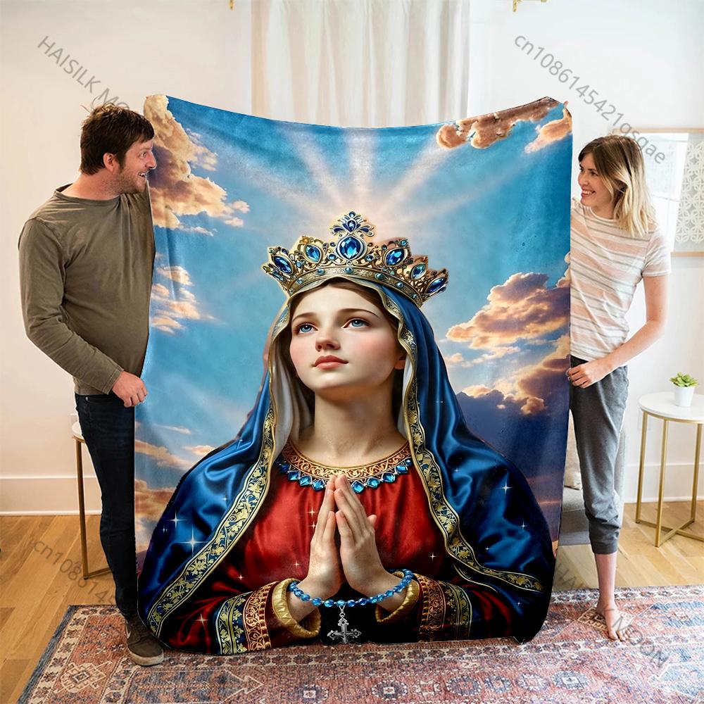 1PC Woman praying with crown sky Print Blanket Warm Soft Fluffy Kids and Adult Sofa Bed Throw Blanket Outdoor Travel Camping RV