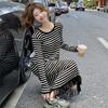 Guaranteed To Be In Stock - If Out of Stock, We Will Notify You. Striped Knitted Dress Women's New Tassel Edge Medium and Long Dress Is Cold Silk.