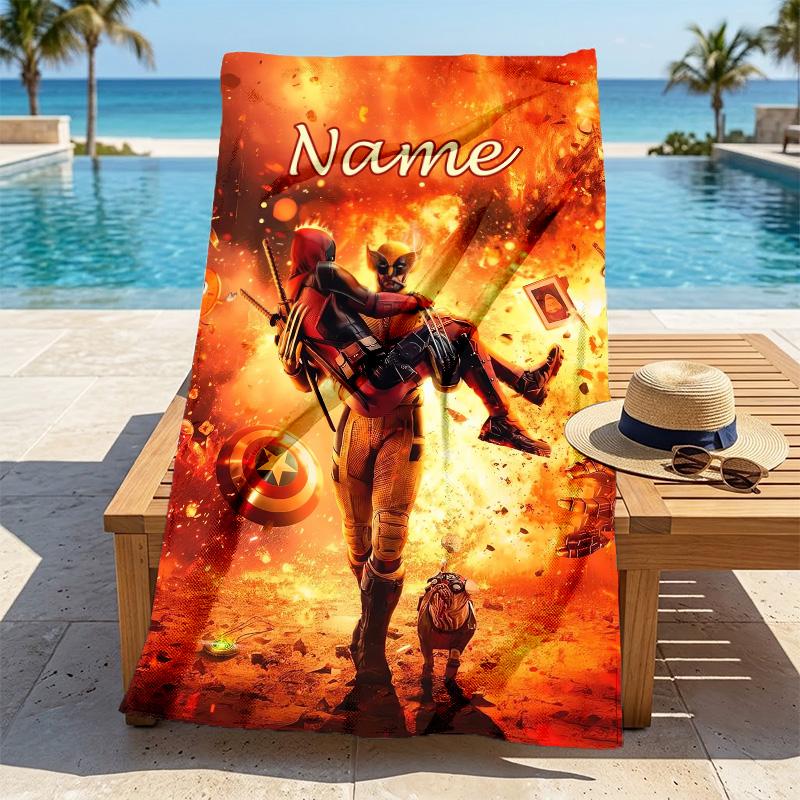 Custom Name Wolverine Deadpool Stylish Digital Printing Beach Towel Quick‑Drying Absorbent Blanket for Beach Pool Gym Travel