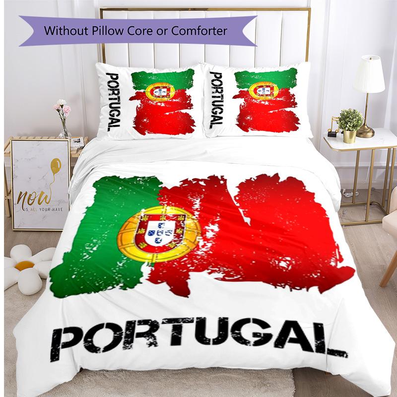 Portugal National Football Team Pattern Printed 3PCS Bedding Set Soft Skin-Friendly Washable Duvet Cover & Pillowcases Set All Season Bedroom