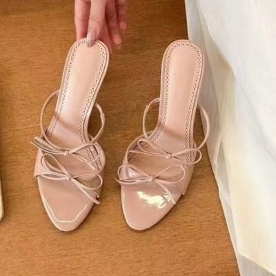 Fashion Beautiful Butterfly Knot Line with High Heels Slippers Summer New Pointed Fine Heels Open Toe Non-slip Sandals