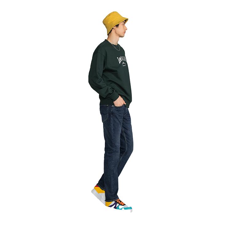Xline Series Letter Print Crewneck Fleece Sweatshirt Unisex sweatshirt Pine-Green LMT004064100893A01736