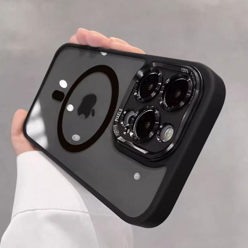 Luxury Magnetic Metal Lens Bumper Protection Case For iPhone16 15 14 13 12 11 17 Pro Max 16Plus Wireless Charge Hard Clear Cover