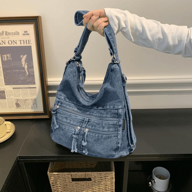 Vintage gewaschene Denim-Tragetasche Schulter-Umhängetasche Damen-Tasche