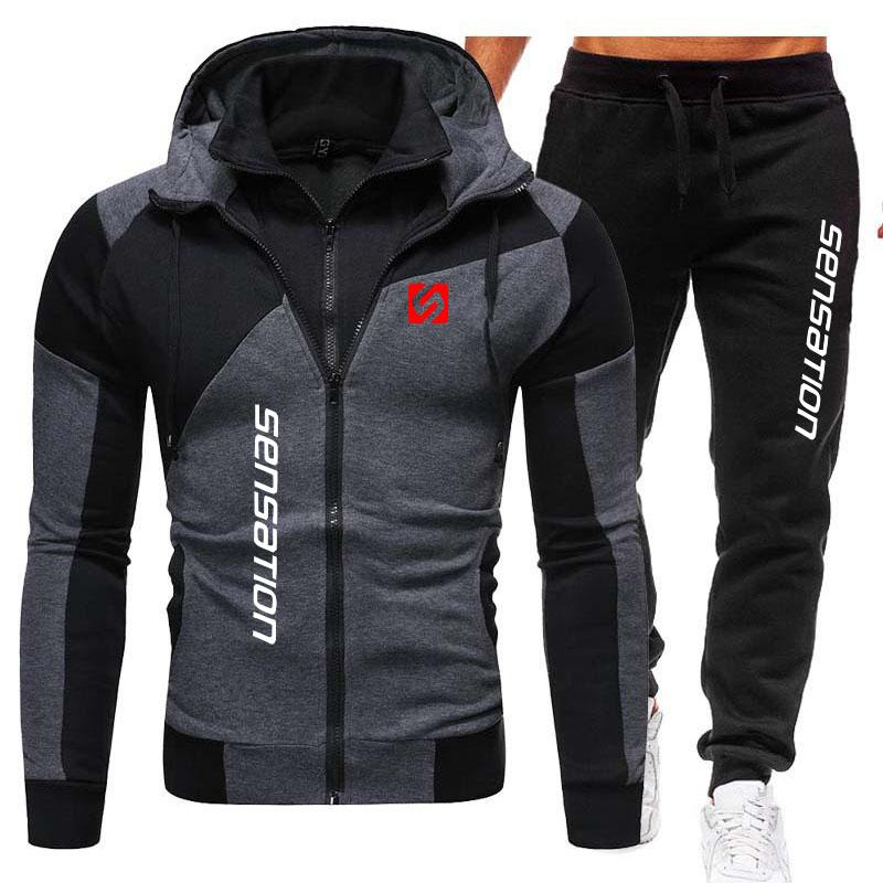Men's Casual Street Fashion Trend New Personalized Print 2024 Winter Warm Sportswear Set