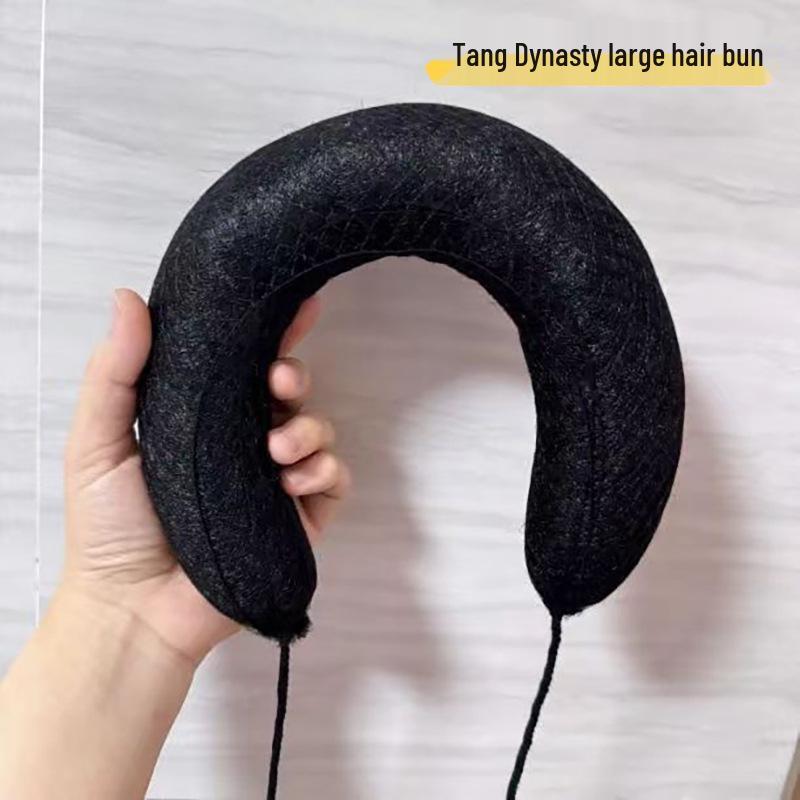 Tang Dynasty Wig Bag: Style-Ready Head-Covering with Side Ties, Hanfu-Inspired Round Hair Roller Pad.