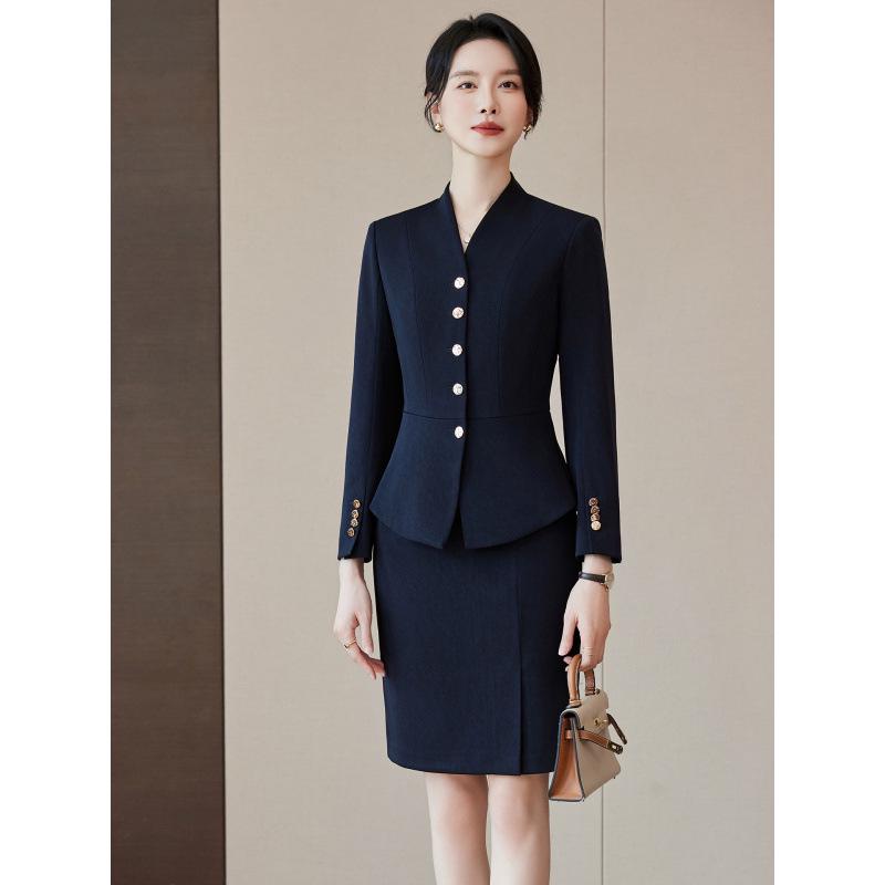 Women's 2025 Red Collarless Suit Jacket Set - New Style Salon Workwear for Professional Elegance