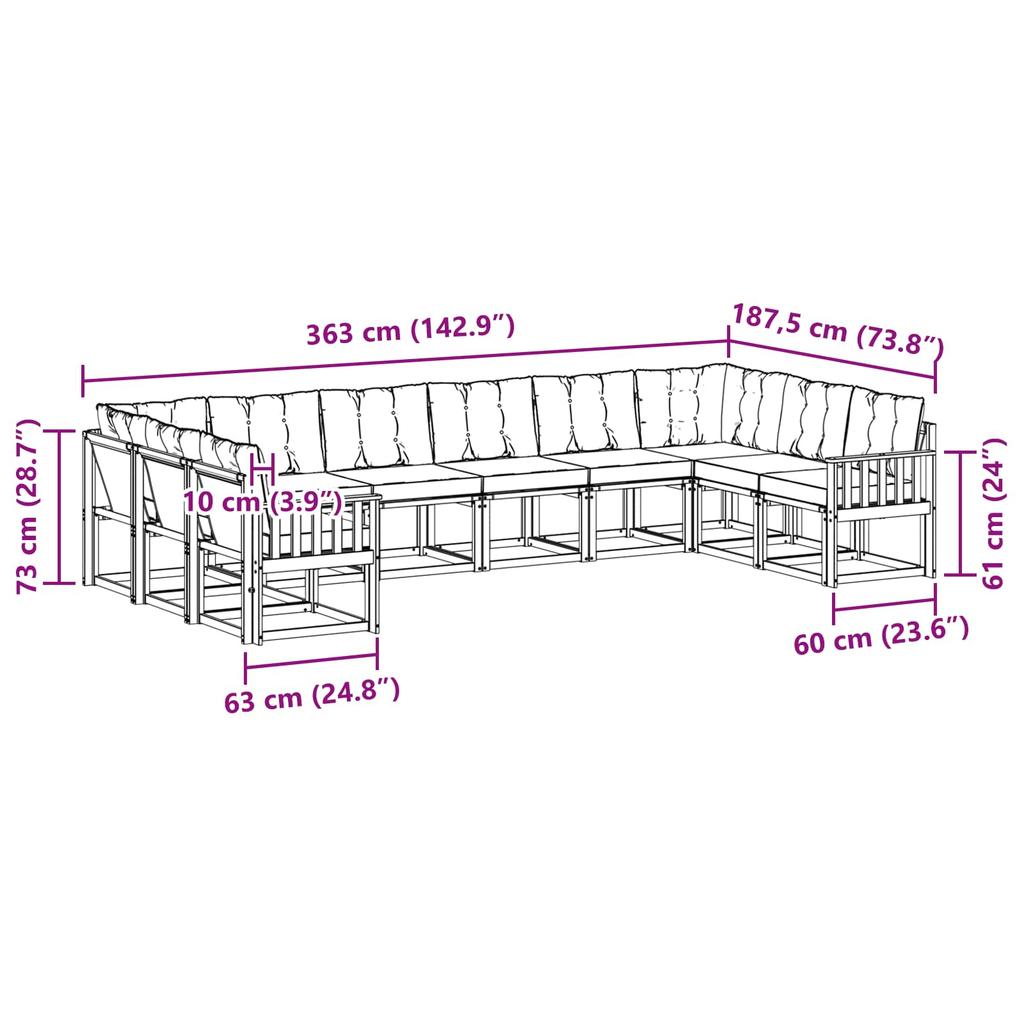 Outdoor Sofa Set with Cushions 10 Pcs White and Light Grey