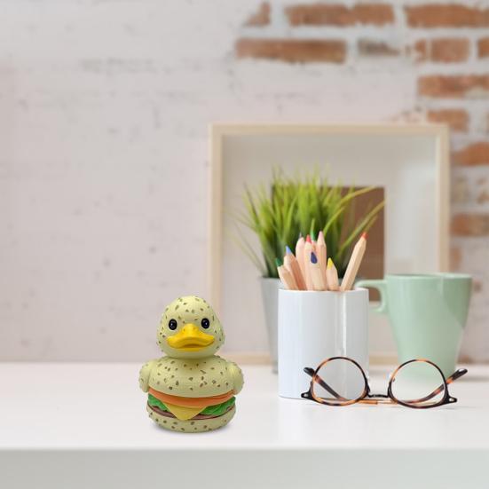 Yousheng Hamburger Duck Figurine Resin Burger Duck Statue Novelty Desktop Duck Sculpture for Home Office Shelf Table Decoration