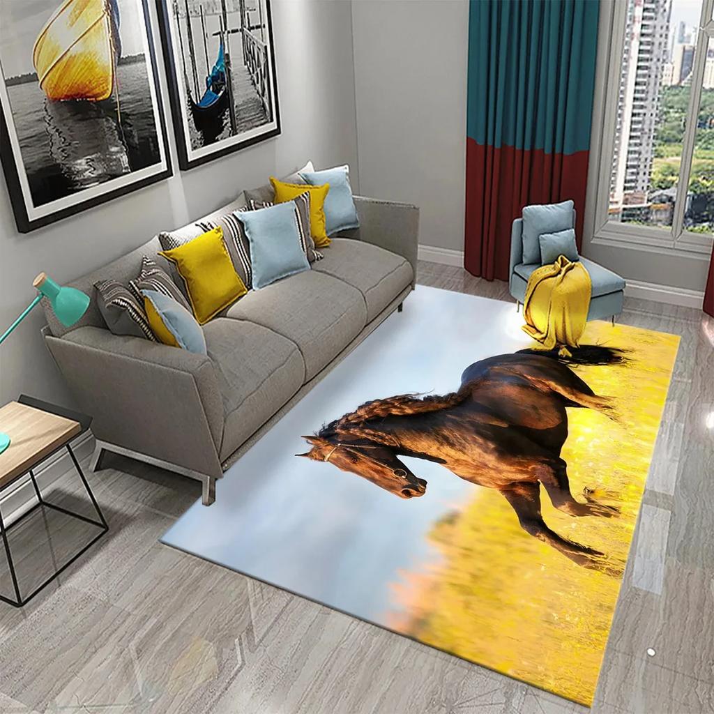 3D Horses Carpet for Living Room Sofa Area Rug Bedroom Bedside Decor Mat Kitchen Rug Children Play Non-slip Carpets for Bathroom