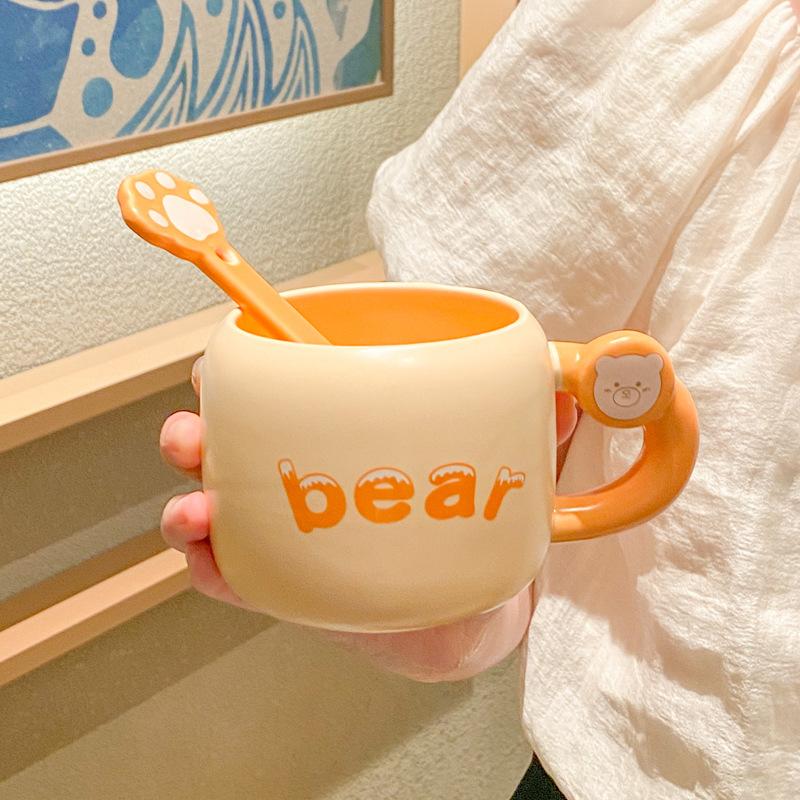 Milk fufu cute cartoon ceramic mug with spoon girls office coffee milk breakfast drinking cup