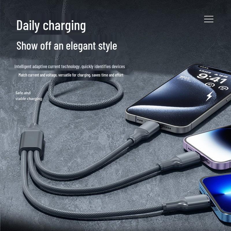 120W Gold-Braided 3-in-1 Super Fast Charging Cable | Apple MFI & Type-C Compatible