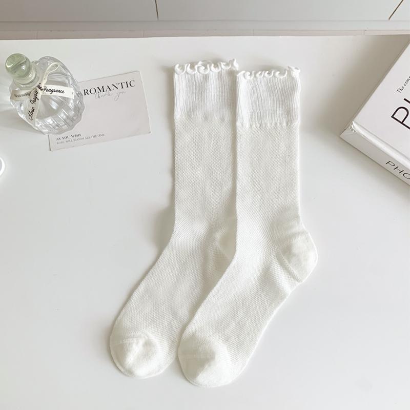 

Серые женские носки, летние до середины икры, сетчатые, дышащие и дезодорирующие, весенне-осенние длинные носки, носки-гольфы с кружевом в стиле Лолита 1 pair белый