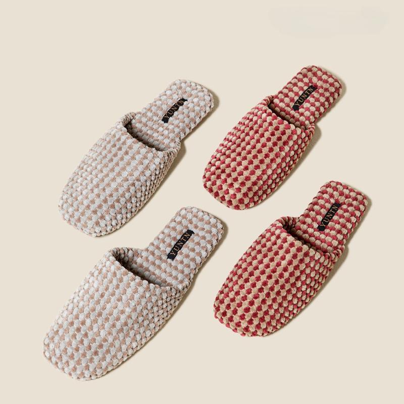 Fashion Comfort Warm Satin Couple Cotton Shoes Concise Casual Home Slippers Fashion Checkered Non-slip Designer Shoes Pantuflas De Mujer
