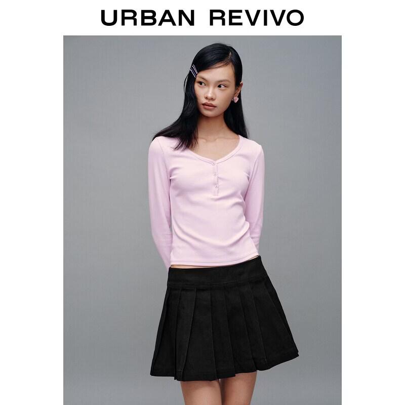 UR2026 Spring New Women s Textured V-Neck T-Shirt L