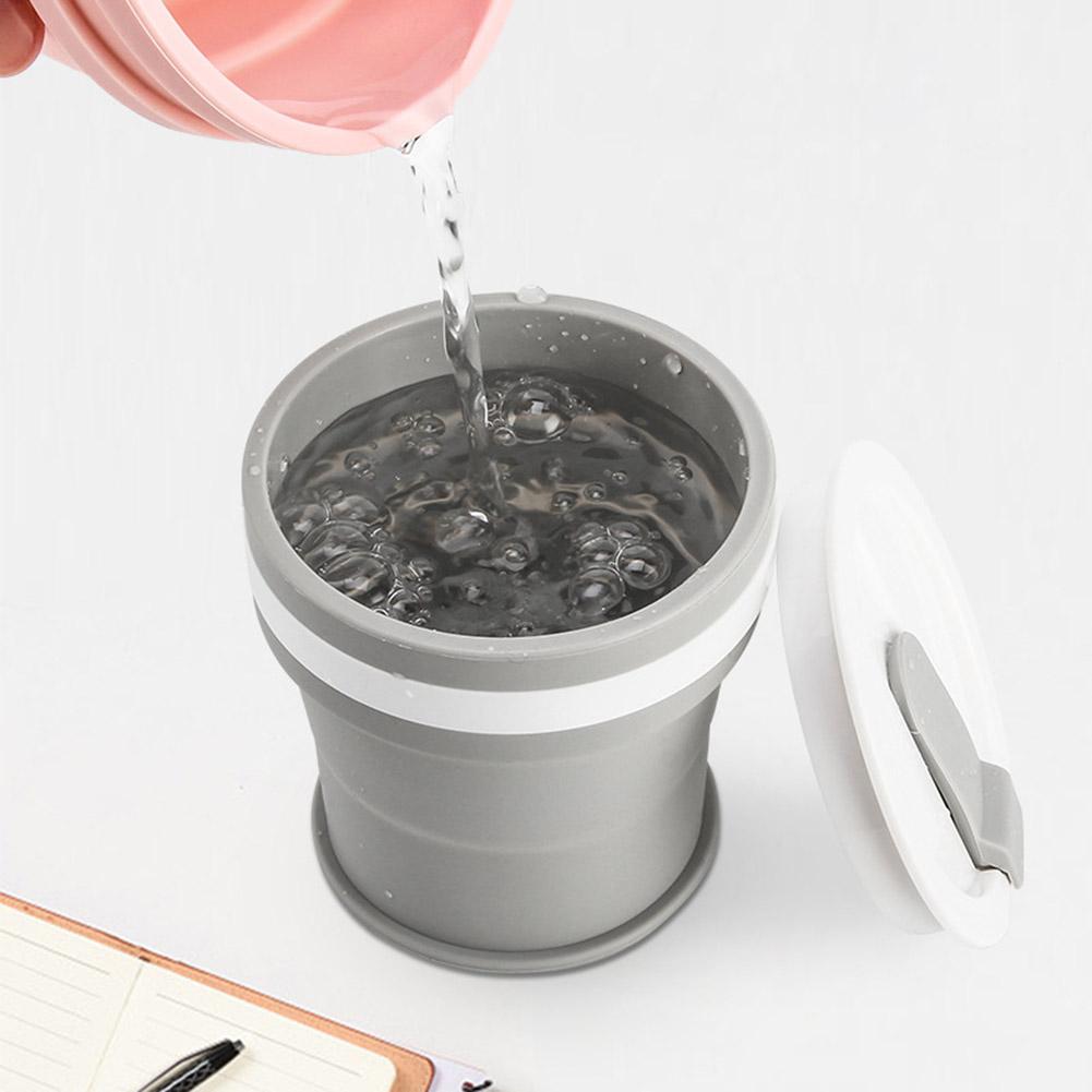 Silikonový skládací hrnek Přenosný teleskopický hrnek na pití s víčkem na cestování kempování