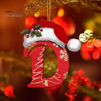 26 Letters Christmas Tree Ornaments Xmas Alphabet Letters with Santa Hat Pendant Acrylic Hanging Decoration for Home Office Car Decor