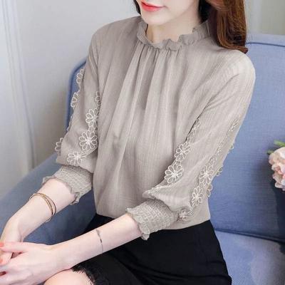 Elegant and Sweet Lace Top Spring Seven Sleeve Chiffon Shirt