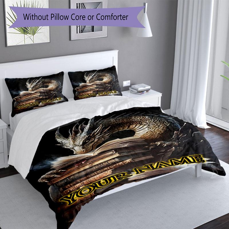3PC Custom Name Dragon's Wisdom Bedding Set Duvet Cover Closure Includes 1 Duvet Cover & 2 Pillowcases for Bedroom