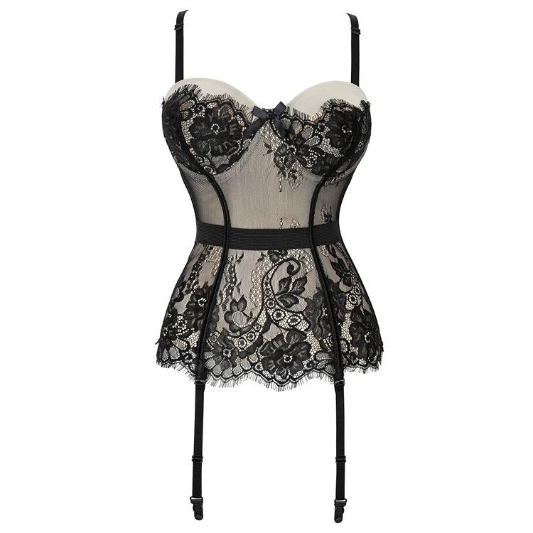 JYL TS shoulder hanging eyelash lace steel ring chest support with garter belt corset, court dress