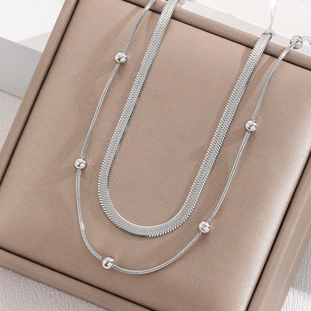 

316L Stainless Steel Simple 2 Layer Circular Bead Snake Bones Chain Ladies Necklace Fashion Exquisite срібний