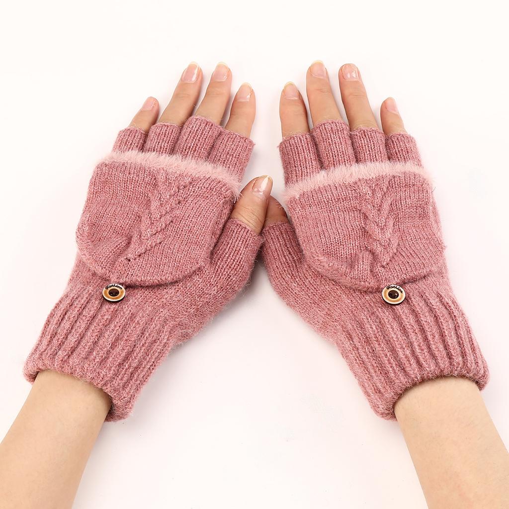 Botvotee Black Gloves with Fourchettes Half Finger Sleeves for Women Winter Knit Y2k Accessories Pink Fashion Warm Oversleeve
