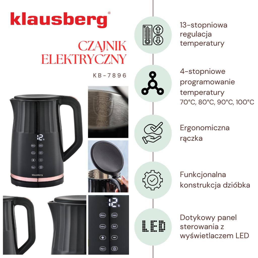 Electric Kettle with Temperature Control 1.7L Cordless Black KLAUSBERG KB-7896
