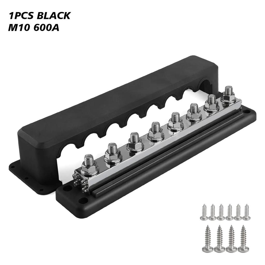 24v Bus Bar 12v Pair Copper 600 Amp busbar For Automotive RV Vehicles 8 Post M10 Power Distribution Block with Cover 24V Rating