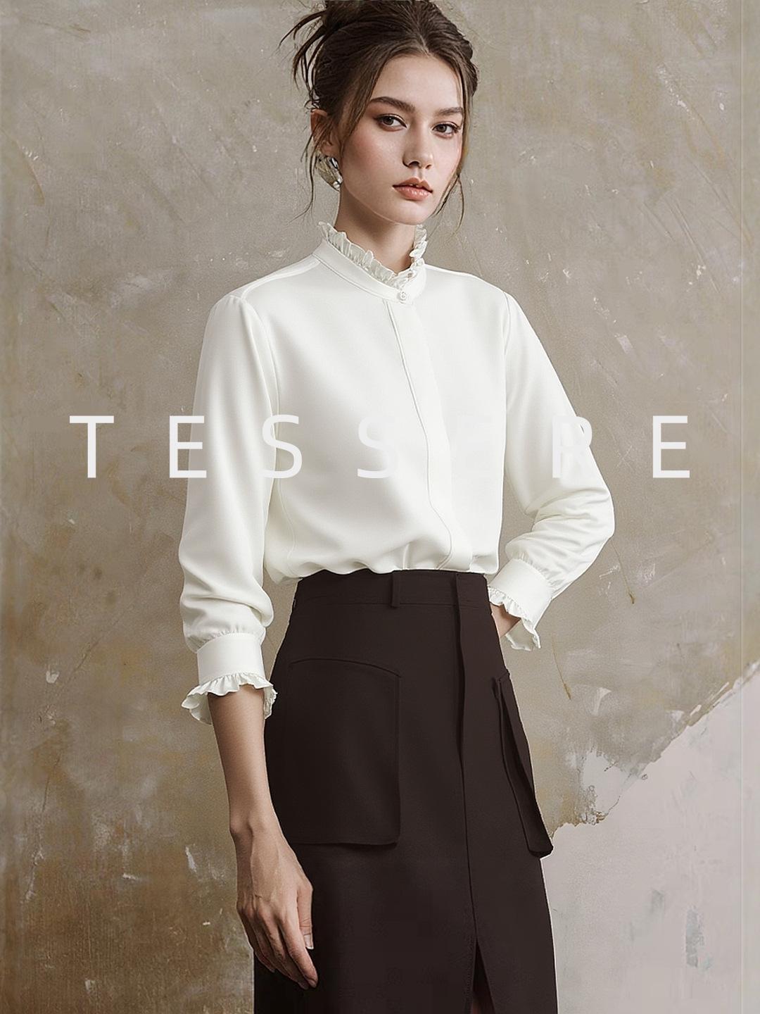 

Elegant Women s Long Sleeve Stand Collar Shirt - Slimming, Flattering, Casual Top for Spring and Autumn Commute Small белый