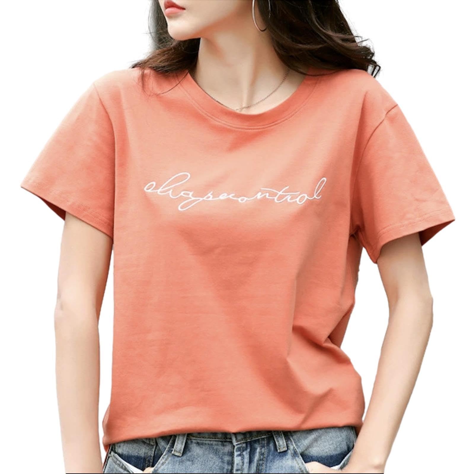 

с коротким вырезом и красивым коротким круглым воротником [ReiLuana] Женская футболка Логотип, Рукава, Дизайн, Сшитая, Одежда, Домашняя одежда, Популярная, Милая, Стильная,